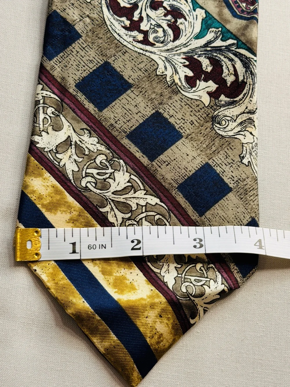 Givenchy Burgundy Navy Gold Patterned Silk Tie